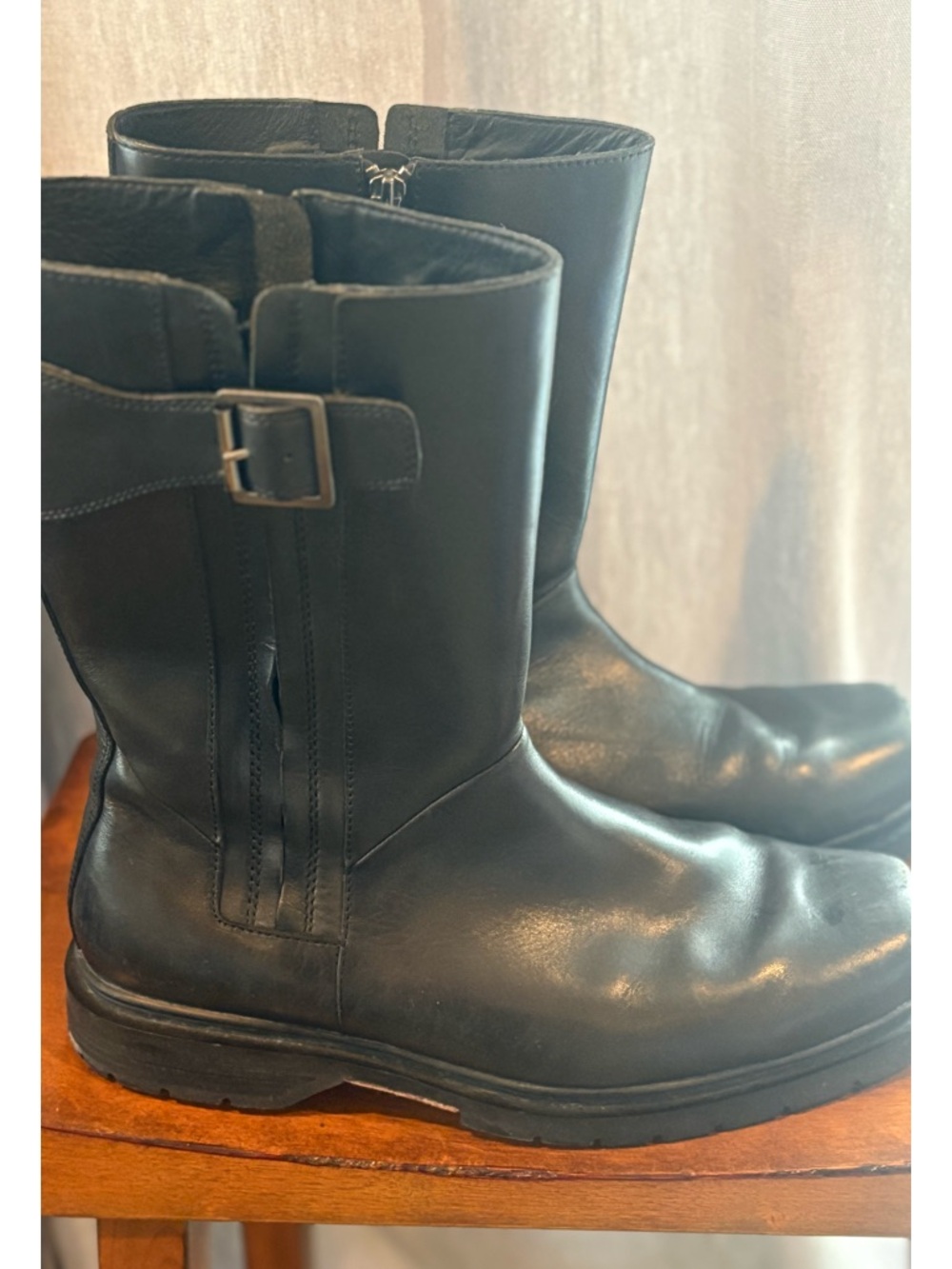 I Travel Mens Mid Length Black Leather Boots w/ Zipper Size 45 Eur